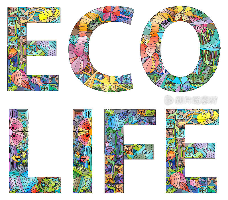 ECO LIFE手绘现代设计矢量插画。